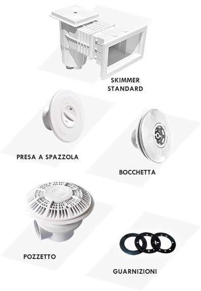 Quali sono gli accessori di filtrazione e collegamento impianto per Piscina fuori terra autoportante in kit fai da te in pannelli d'acciaio 6,00x3,00 m - h.135 cm