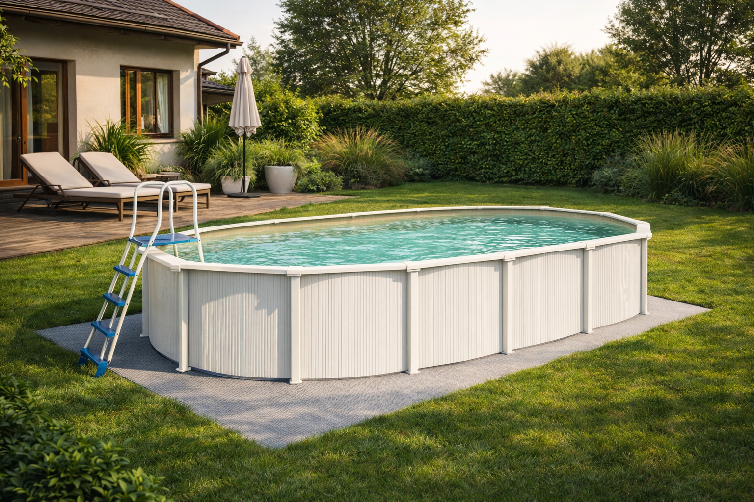 Piscina fuori terra in acciaio Ovale autoportante White Pool Sand 730x360 h. 130 cm