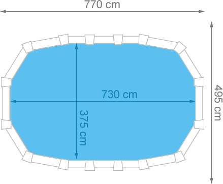 Piscina fuori terra in acciaio GRE Ovale AMAZONIA KITPROV7388WO - Dimensioni