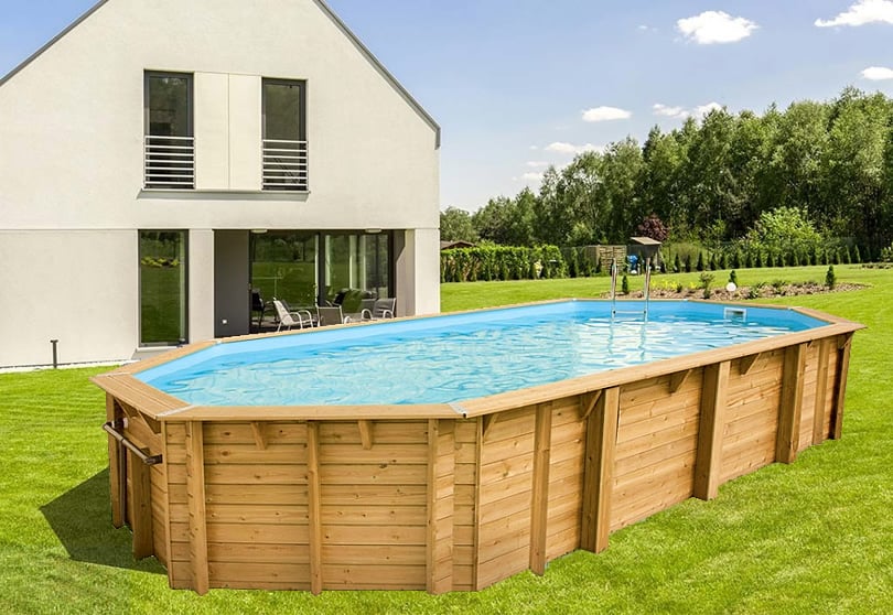 Piscina in legno fuori terra ottagonale circolare da giardino Azura 750x400 Liner azzurro