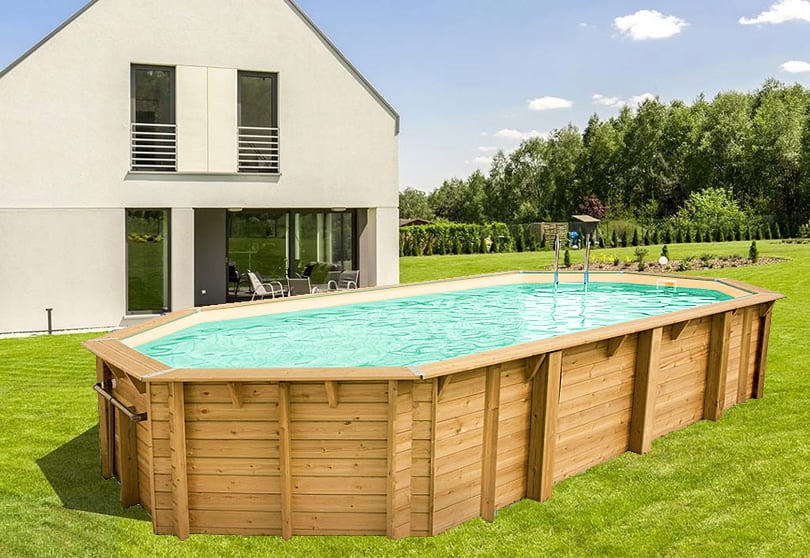 Piscina in legno fuori terra ottagonale circolare da giardino Azura 750x400 Liner sabbia