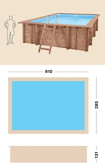 Piscina in legno fuori terra JARDIN CARRE 6x2 h 131 cm con putrelle laterali - tabella specifiche tecniche