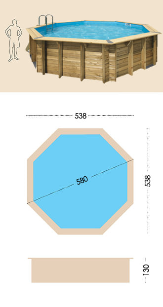 Piscina in legno fuori terra da esterno Ocean 580 Liner sabbia: specifiche tecniche