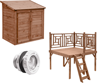 Caratteristiche della piscina in legno fuori terra da giardino con Liner sabbia Jardin CARRE 8x5 m: accessori opzionali