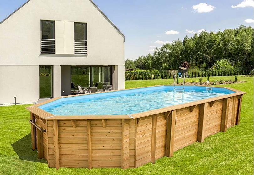 Piscina in legno fuori terra ottagonale circolare da giardino Ocean 860x470 Liner azzurro