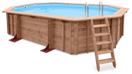 Piscina in legno fuori terra con putrelle per platea in cemento