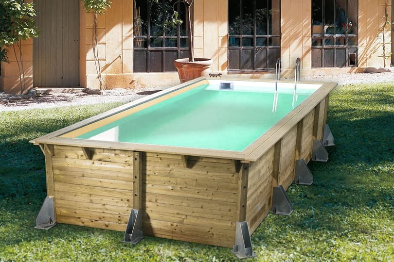 Piscina in legno fuori terra ottagonale circolare da giardino Ocean 505x350 Liner azzurro