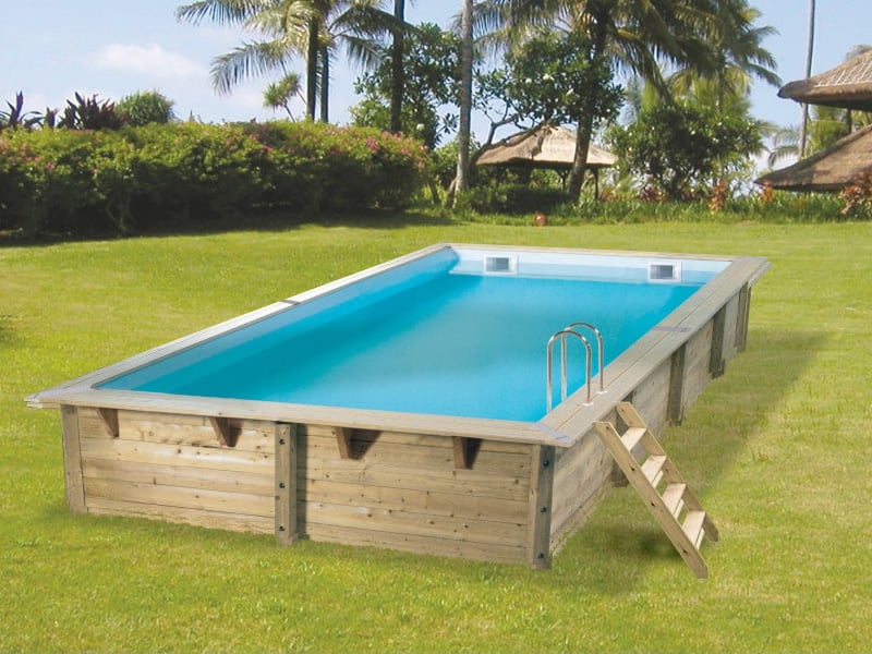 Piscina in legno fuori terra ottagonale circolare da giardino LINEA 650x350 Liner azzurro