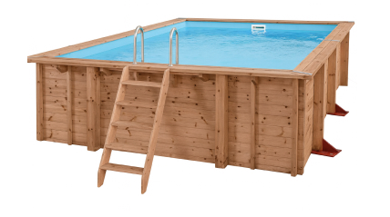 Piscina in legno fuori terra JARDIN CARRE 6x2 con putrelle laterali - illustrazione installazione su platea in cemento