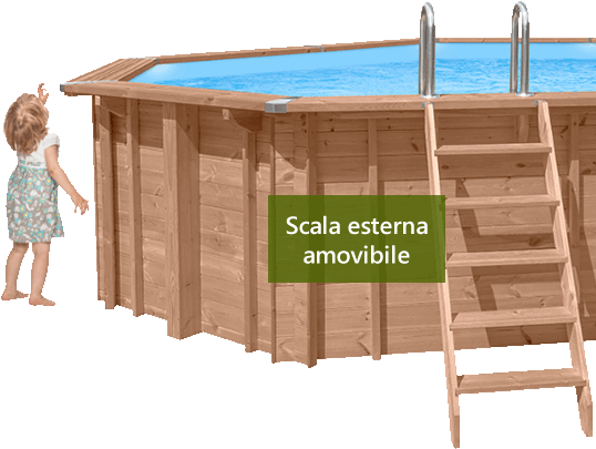 Piscina in legno Scala in legno amovibile per la sicurezza dei bambini