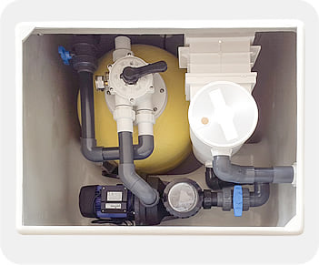 Specifiche dei componenti del kit piscina interrata economica in pannelli d'acciaio con montaggio rapido FAST POOL 5x3 h. 135 cm: il locale tecnico
