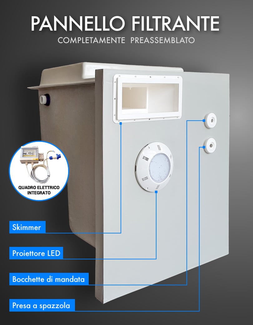 Pannello filtrante completamente preassemblato del kit piscina interrata economica in pannelli d'acciaio con montaggio rapido FAST POOL 5x3 h. 135 cm