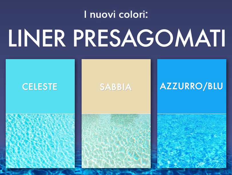 Liner presagomati di fabbrica, con diversi colori, del kit piscina interrata economica in pannelli d'acciaio con montaggio rapido FAST POOL 5x3 h. 135 cm