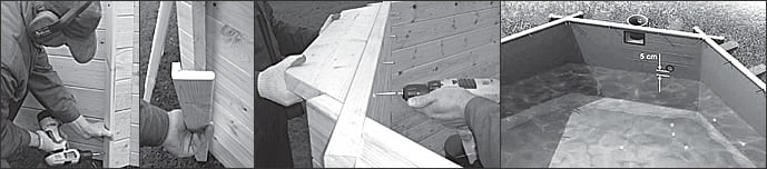 Istruzioni di montaggio della piscina in legno fuori terra da giardino MASTER POOL 1100x500 Liner azzurro