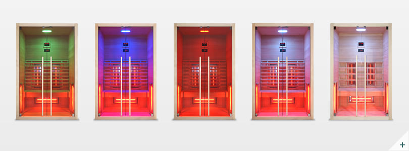 Sauna infrarossi Eva 120 - Foto degli interni: Luce a LED a 7 colori, vista frontale