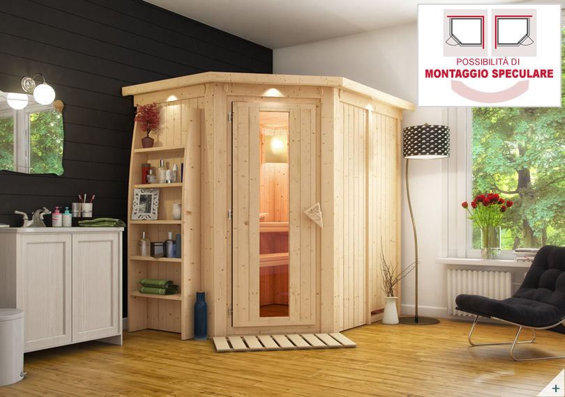 Sauna finlandese classica Carola coibentata con porta coibentata in legno e vetro - COVER 