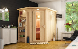 Sauna finlandese classica Carola coibentata con porta coibentata in legno e vetro con cornice LED