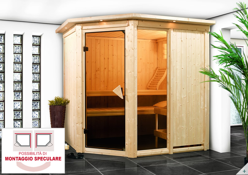Sauna finlandese classica Fedora 1 coibentata con porta coibentata in legno e vetro - COVER 