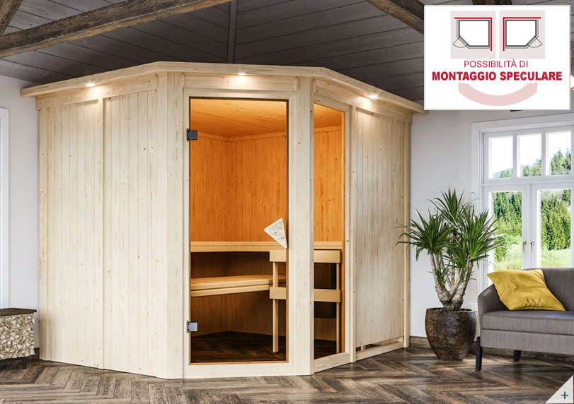 Sauna finlandese classica Fedora 3 coibentata con porta coibentata in legno e vetro - COVER 