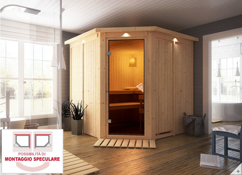 Sauna finlandese classica Gelsomina coibentata con porta coibentata in legno e vetro - COVER 