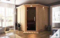 Sauna finlandese classica Gelsomina coibentata con porta in vetro GRAFITE con cornice LED