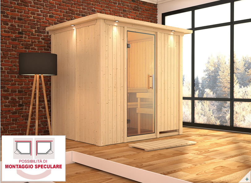 Sauna finlandese classica Laura coibentata con porta coibentata in legno e vetro - COVER 