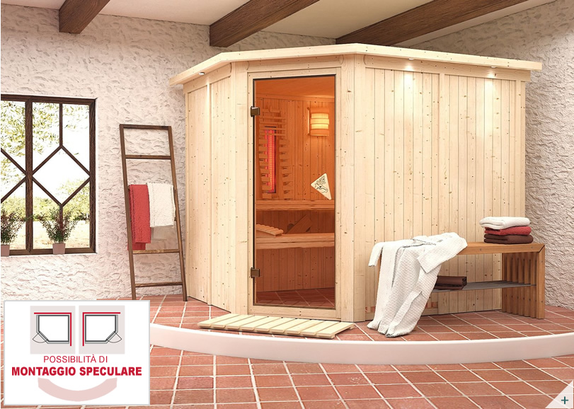 Sauna finlandese classica Malva coibentata con porta coibentata in legno e vetro - COVER 