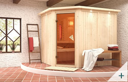 Sauna finlandese classica Malva coibentata con porta in vetro BRONZATO con cornice LED