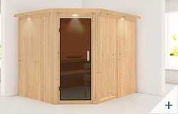 Sauna finlandese classica Malva coibentata con porta in vetro GRAFITE con cornice LED