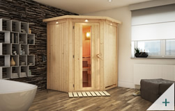 Sauna finlandese classica Ombretta coibentata con porta coibentata in legno e vetro con cornice LED
