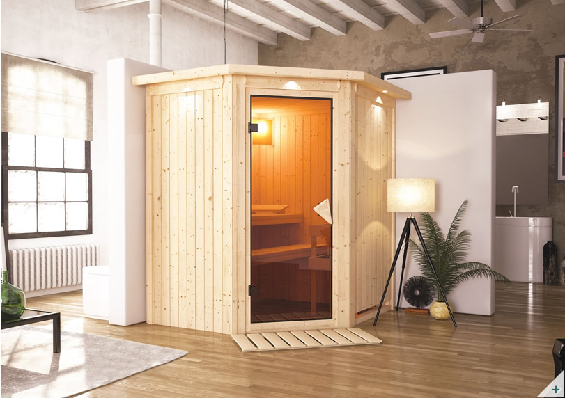 Sauna finlandese classica Teresa coibentata con porta coibentata in legno e vetro - COVER 