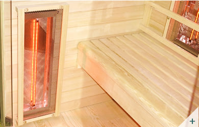 Sauna infrarossi Eva 120 - Foto degli interni: pannello infrarossi destro gambe e seduta