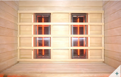 Sauna infrarossi Eva 120 - Foto degli interni: pannelli infrarossi schiena e panca