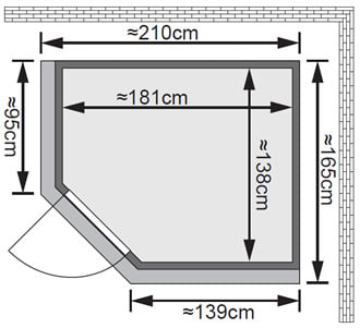 Sauna finlandese classica Fedora 1 coibentata versione con cornice e luci LED - dimensioni