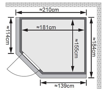Sauna finlandese classica Fedora 2 coibentata versione con cornice e luci LED - dimensioni