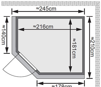 Sauna finlandese classica Fedora 3 coibentata versione con cornice e luci LED - dimensioni