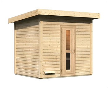 Kit sauna da giardino: struttura prefabbricata in legno di abete, pareti 38 mm e tetto massello, ferramenta inclusa