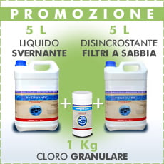 5L Svernante + 5L Disincrostante filtri a sabbia + 1Kg Cloro granulare