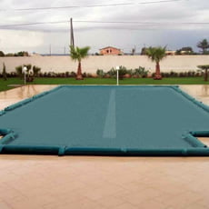 Copertura invernale a fascia filtrante centrale con fascette + tubolari per piscina rettangolare + scala romana - 400 g/mq