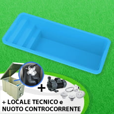 Piscina interrata in vetroresina GARDENIA + Locale tecnico e Nuoto controcorrente